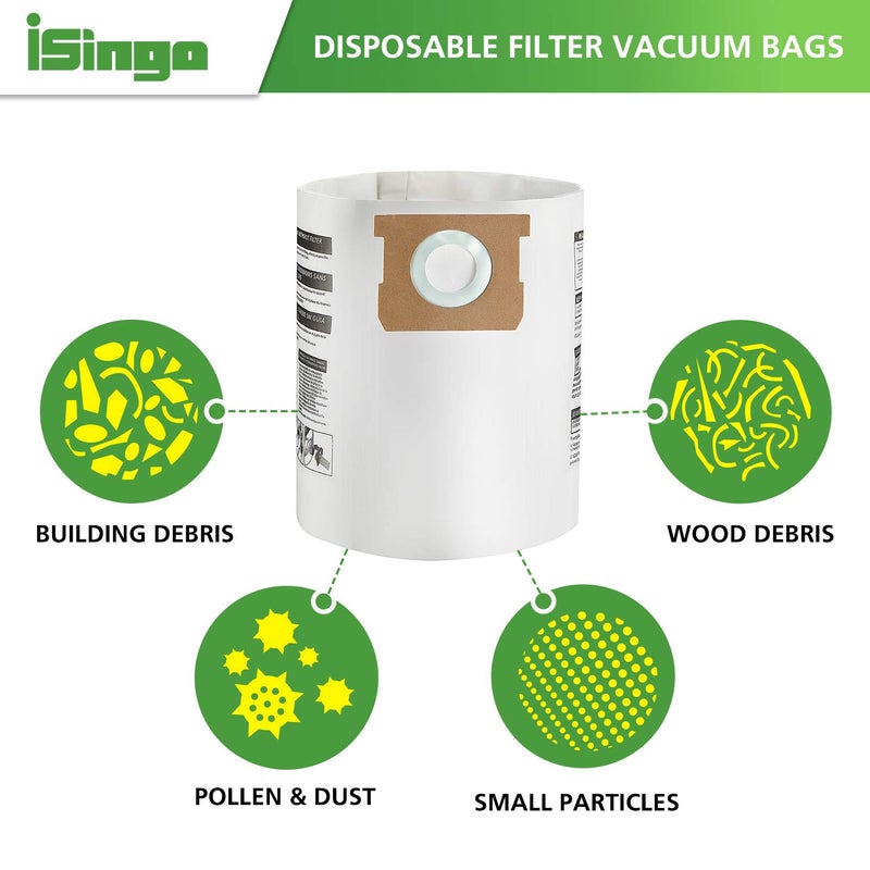 isingo 15 عبوة أكياس فلتر بديلة سعة 5-8 جالون لجهاز الشفط نوع E-9066100، 90661، 9066133، نوع H لـ S90671 9067100 9067133؛ VF2004، أكياس فلتر شفط عالية الكفاءة يمكن التخلص منها VHBS - Image 4